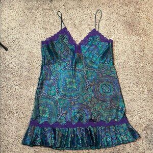 Vintage Victoria's Secret Lingerie Gold Label Paisley Satin Pleated Chemise